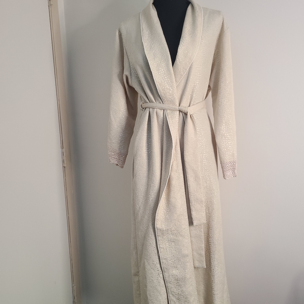 Vintage beige satin silky robe with texture